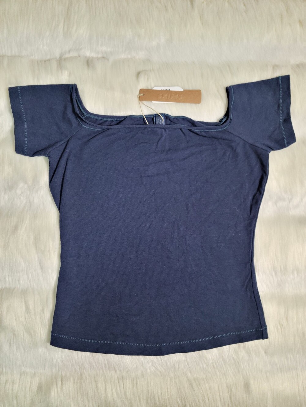 SKIMS Cotton Jersey Off The Shoulder Shirt Navy Women XS NEW